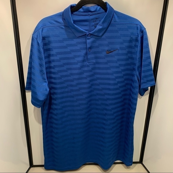 Nike Shirt Adult Size Large Blue Dri Fit Polo Standard Fit Men - Picture 1 of 8